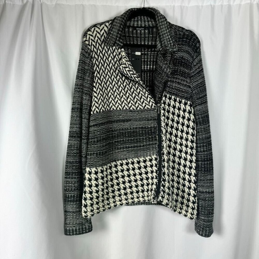 Maglia Asymmetrical Zip‎ Sweater Jacket Marled Chevron Houndstooth Cotton L